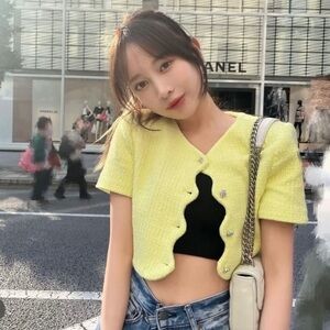 Zara Yellow Tweed Cropped Jacket